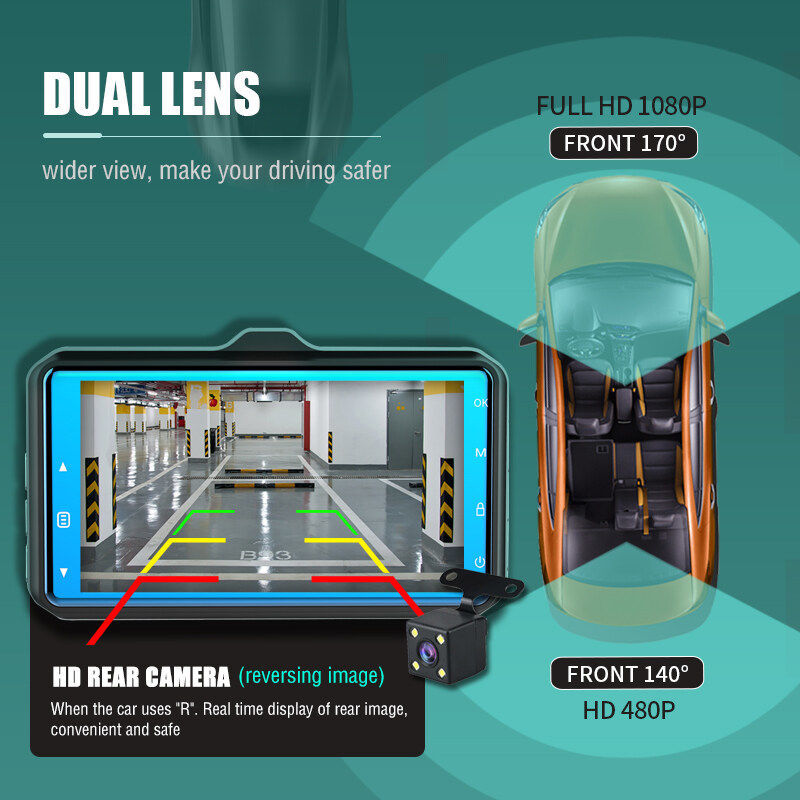 Ren Ecosystem. Dash Cam Car Camera 4”IPS Touch Screen 170 degree wide